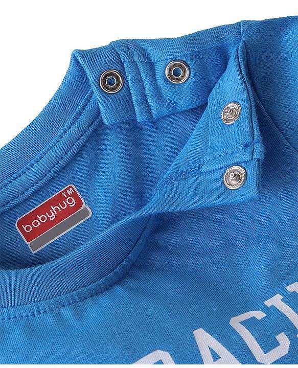 Babyhug Cotton Knit Single Jersey Half Sleeves Night Suit With F1 Racing Print - Blue