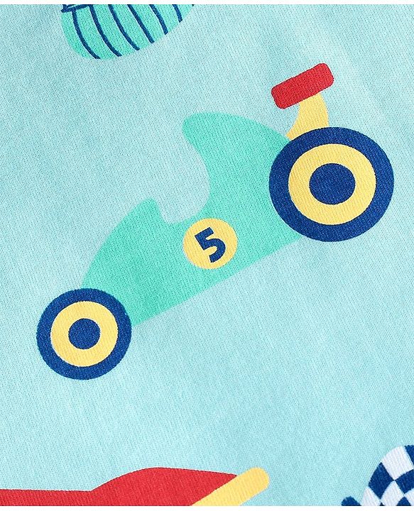 Babyhug Cotton Knit Single Jersey Half Sleeves Night Suit With Vehicles Print - Blue