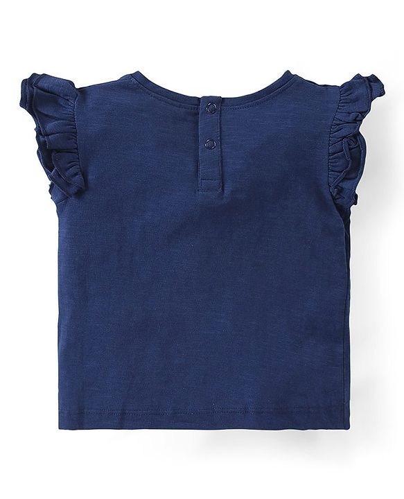 Babyhug Single Jersey Knit Frill Sleeves Top & Skirt with Butterfly Embroidery - Navy Blue & Pink