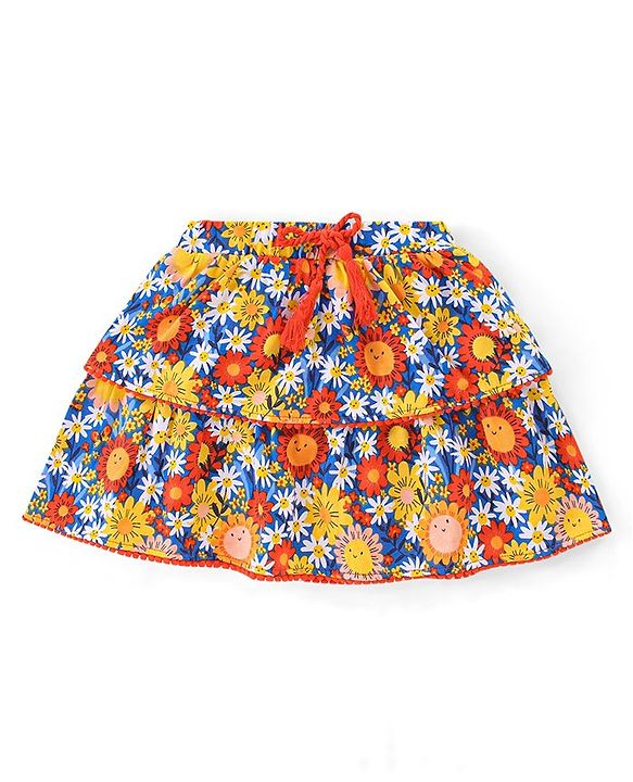 Babyhug 100% Cotton Knit Sleeveless Top & Skirt Set Floral Print- Multicolor