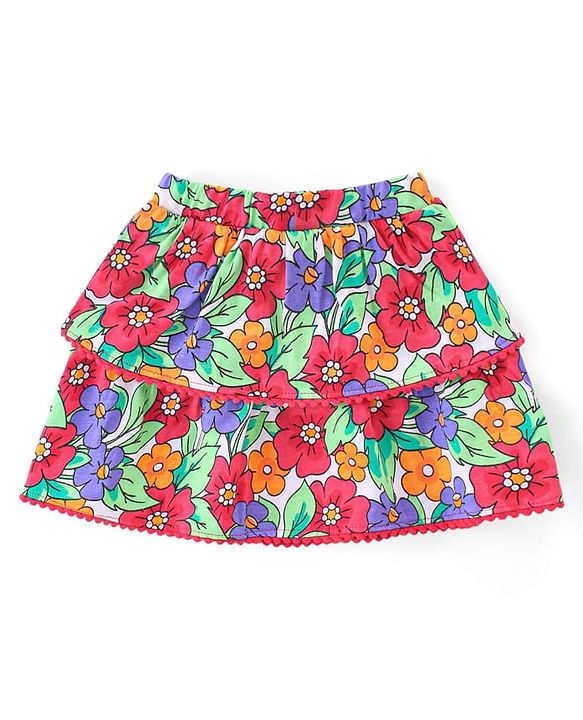 Babyhug 100% Cotton Knit Sleeveless Top & Skirt Set Floral Print- Multicolor