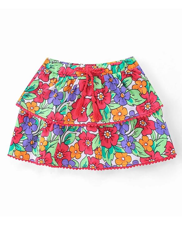 Babyhug 100% Cotton Knit Sleeveless Top & Skirt Set Floral Print- Multicolor