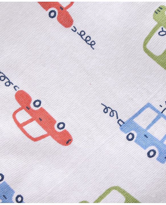 Babyhug 100% Cotton Knit Trunks Car Prints Pack of 3- White & Blue