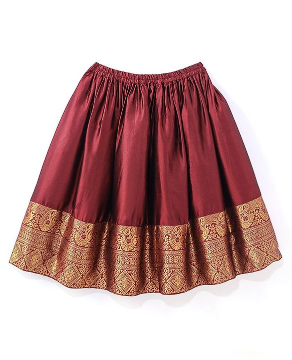 Babyhug  Short Sleeve Pattu Pavada  Choli Lehenga Set with Gold Foil Print - Maroon