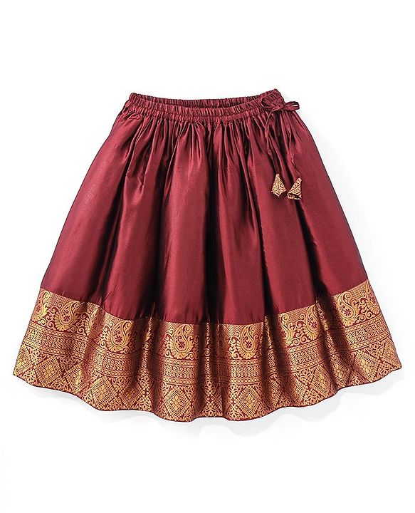 Babyhug  Short Sleeve Pattu Pavada  Choli Lehenga Set with Gold Foil Print - Maroon