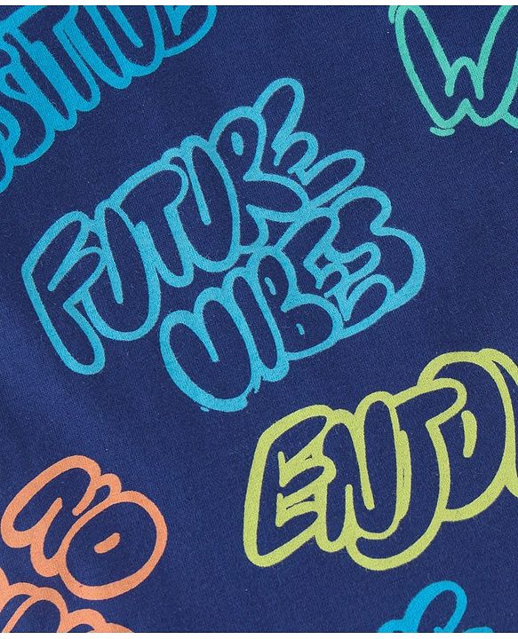 Babyhug Cotton Knit Half Sleeves Night Suit Text Print - Navy Blue