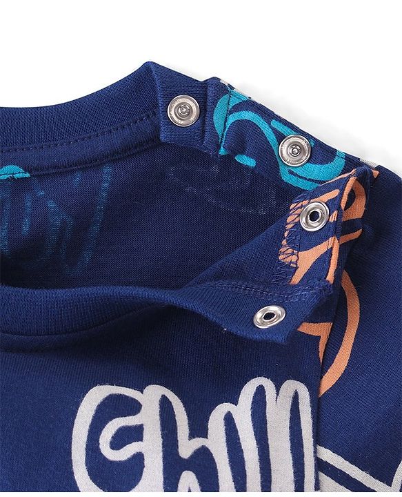 Babyhug Cotton Knit Half Sleeves Night Suit Text Print - Navy Blue