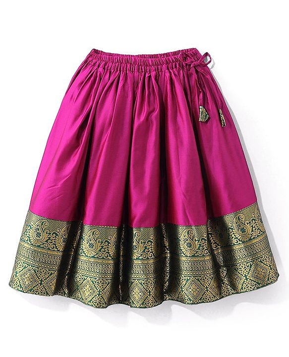 Babyhug  Short Sleeve Pattu Pavada Choli Lehenga  Set with Gold Foil Print - Fuschia