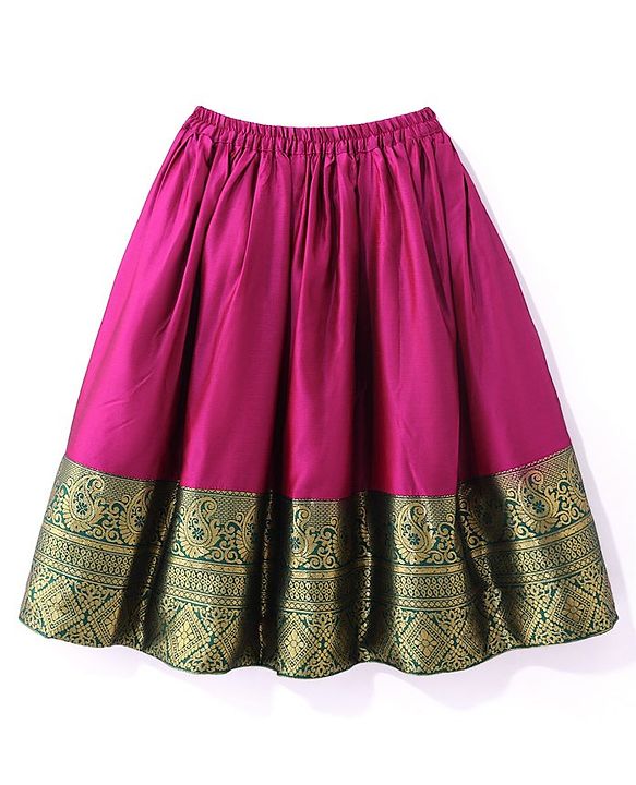 Babyhug  Short Sleeve Pattu Pavada Choli Lehenga  Set with Gold Foil Print - Fuschia