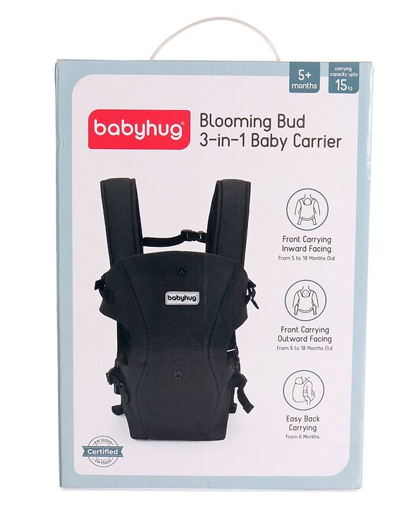 Babyhug  Elegant 3-in-1 Baby Carrier: Lightweight, Breathable fabric, Ergonomic design, Padded straps, Waist belt, 3 carry positions (inward, outward, back), Adjustable seat, Washable cover, Supports up to 15 kg- Grey