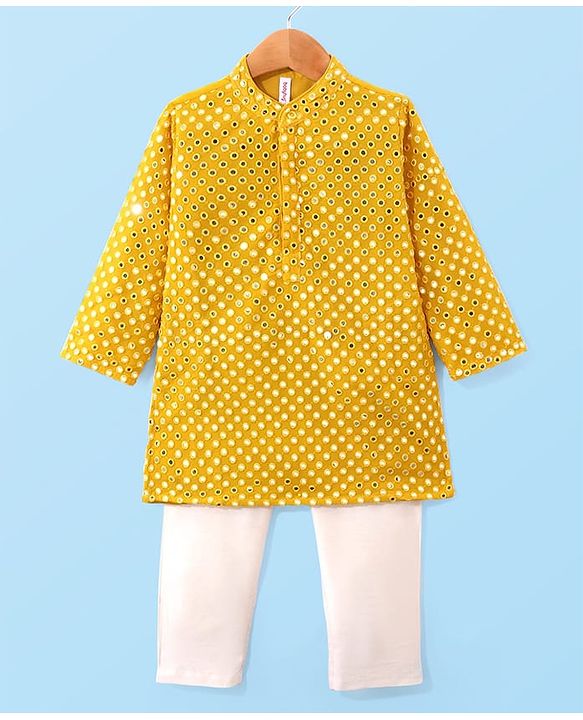 Babyhug Full Sleeves  Mirror Embroidered Kurta with Payjama Set - Yellow