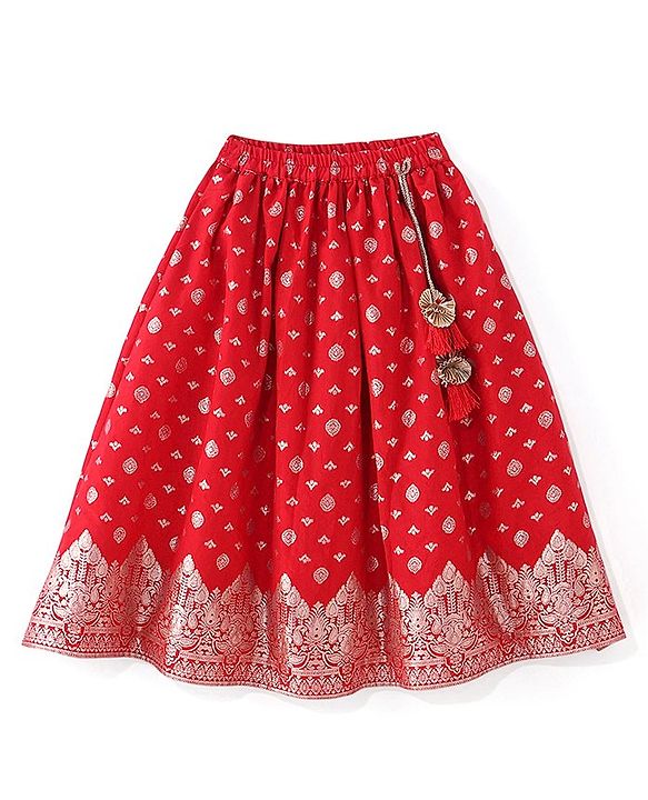 Babyhug Woven Sleeveles Brocade Choli with Lehenga and Dupatta Set -Red
