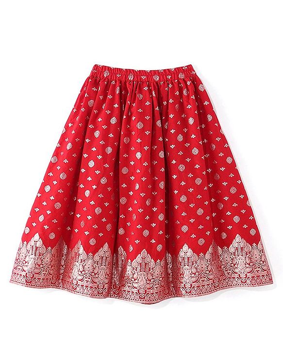 Babyhug Woven Sleeveles Brocade Choli with Lehenga and Dupatta Set -Red