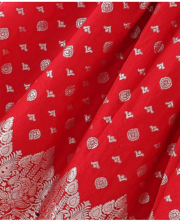 Babyhug Woven Sleeveles Brocade Choli with Lehenga and Dupatta Set -Red