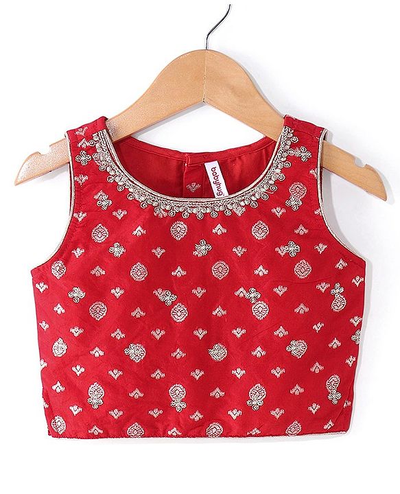 Babyhug Woven Sleeveles Brocade Choli with Lehenga and Dupatta Set -Red