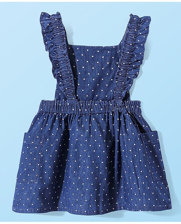 Babyhug 100% Cotton Woven Frock With Half Sleeves Inner T-Shirt with Apple Print - Blue & White