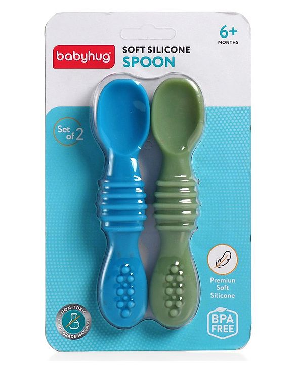 Babyhug Silicone Spoon with Flexible Soft Tip - Green & Blue