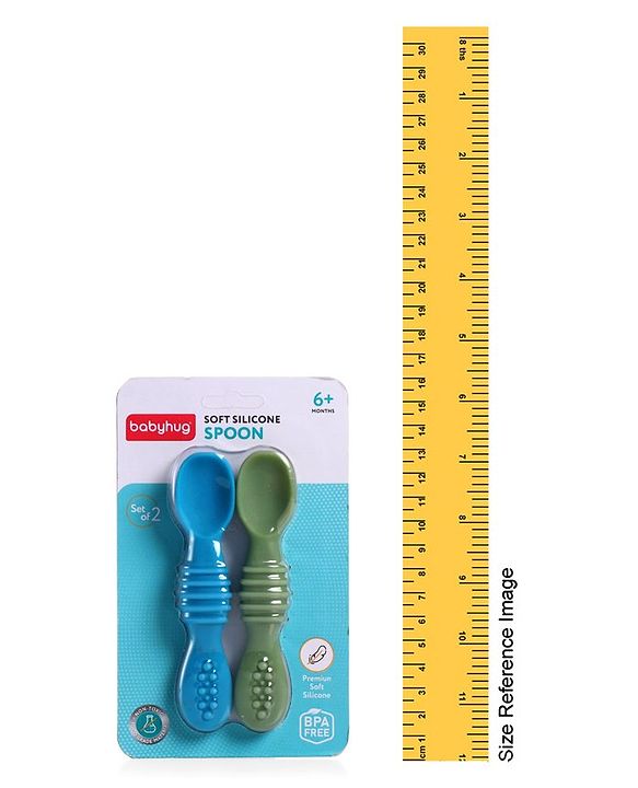 Babyhug Silicone Spoon with Flexible Soft Tip - Green & Blue