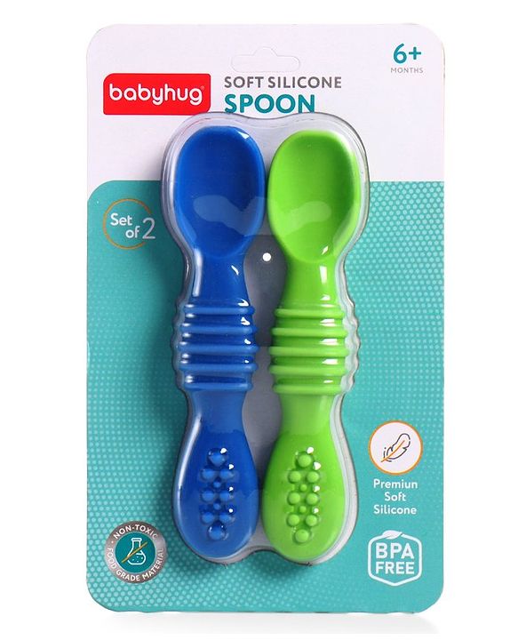 Babyhug Silicone Spoon with Flexible Soft Tip - Green & Blue