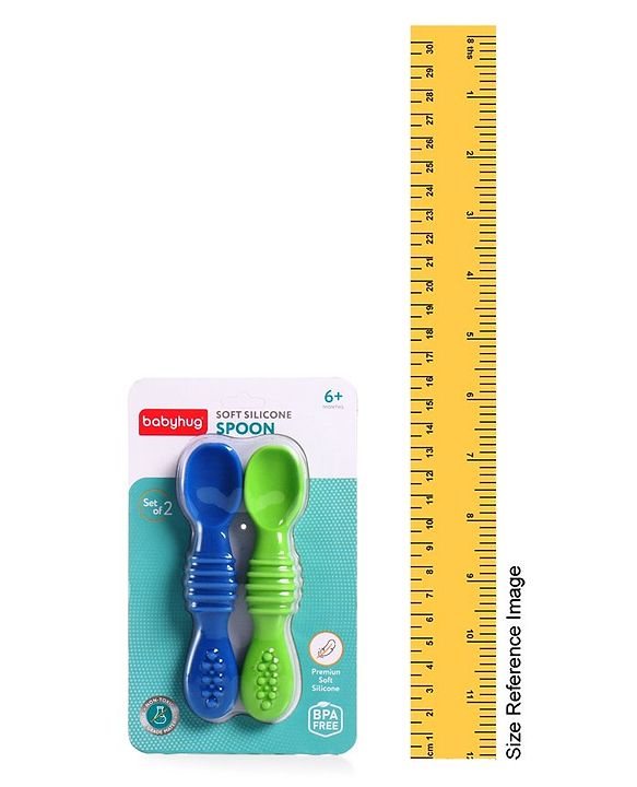 Babyhug Silicone Spoon with Flexible Soft Tip - Green & Blue
