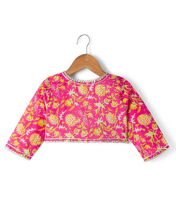 Babyhug 100% Cotton Woven Ethnic Dresses and Jacket with 3/4th Sleeves and Floral Print in Pink for 3-6 Months
