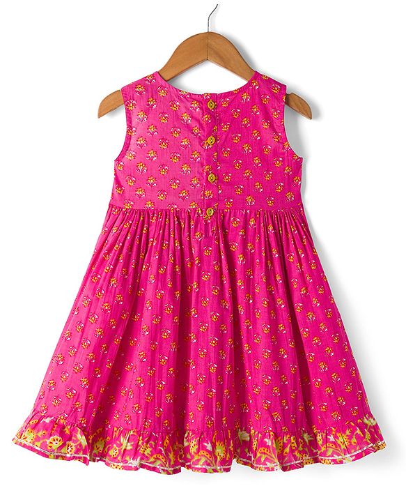 Babyhug 100% Cotton Woven Ethnic Dresses and Jacket with 3/4th Sleeves and Floral Print in Pink for 3-6 Months