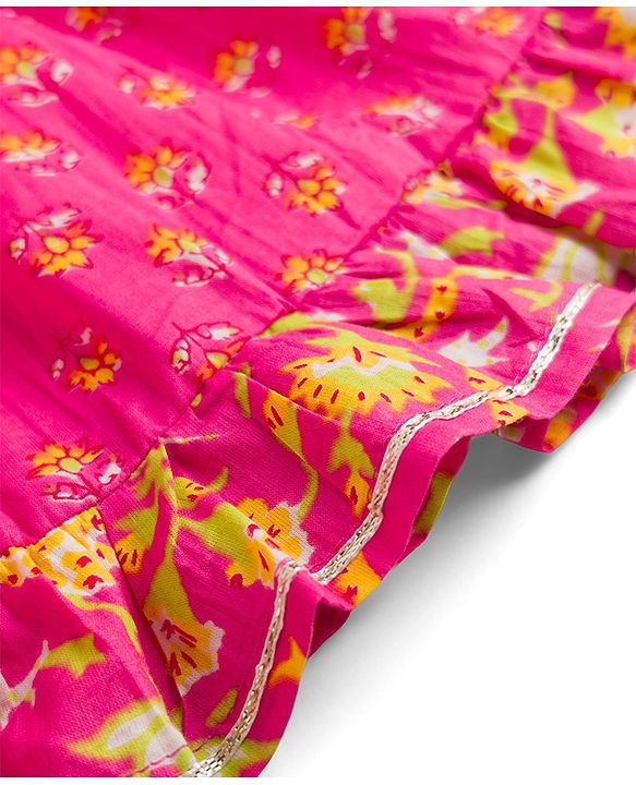 Babyhug 100% Cotton Woven Ethnic Dresses and Jacket with 3/4th Sleeves and Floral Print in Pink for 3-6 Months