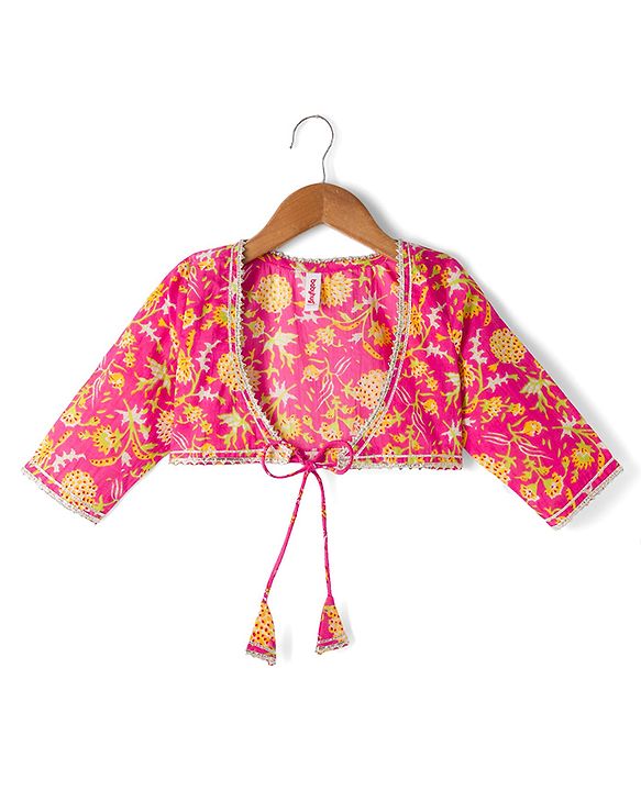 Babyhug 100% Cotton Woven Ethnic Dresses and Jacket with 3/4th Sleeves and Floral Print in Pink for 3-6 Months