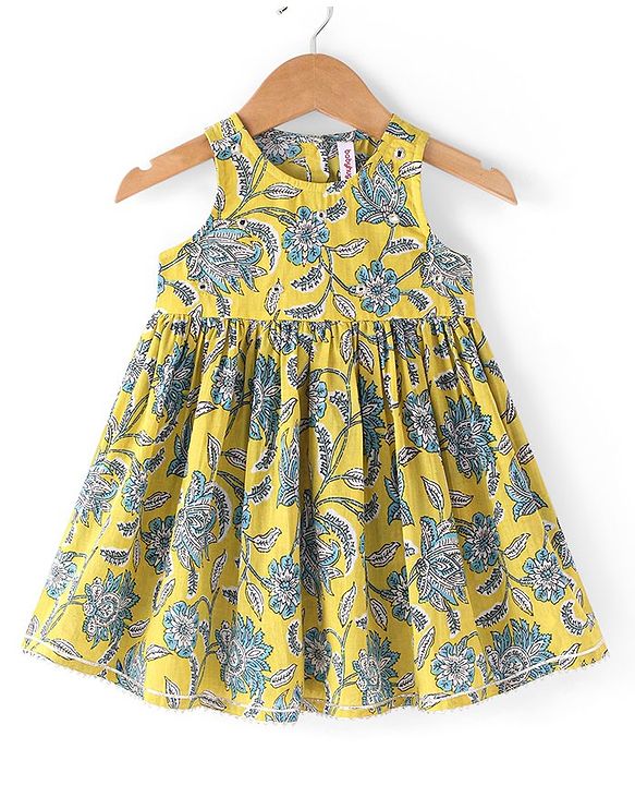 Babyhug Cotton Sleeveless Ethnic Dress Floral Print -  Yellow