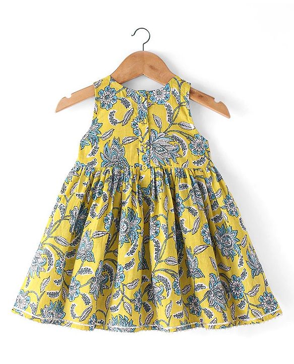 Babyhug Cotton Sleeveless Ethnic Dress Floral Print -  Yellow