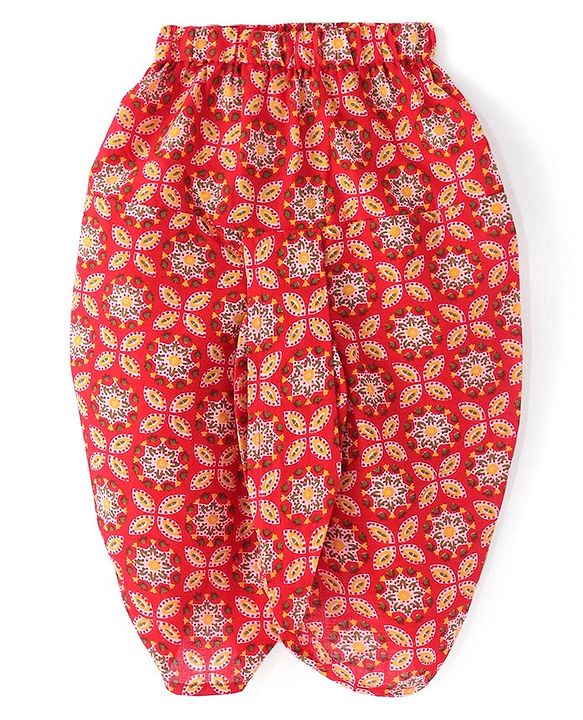Babyhug Cotton Woven Full Sleeves Kurta & Dhoti Set with Floral Print - Red