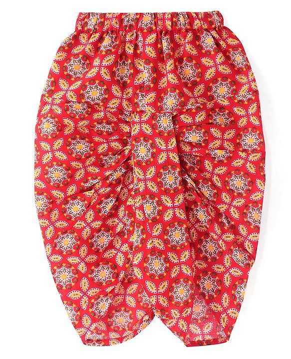 Babyhug Cotton Woven Full Sleeves Kurta & Dhoti Set with Floral Print - Red