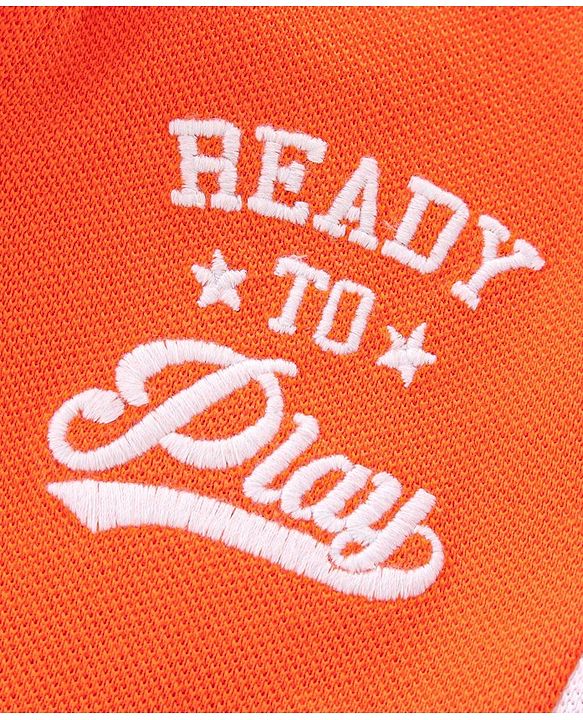 Babyhug 100% Cotton Knit Half Sleeves Cut & Sew Polo T-Shirt With Text Graphics - White & Orange