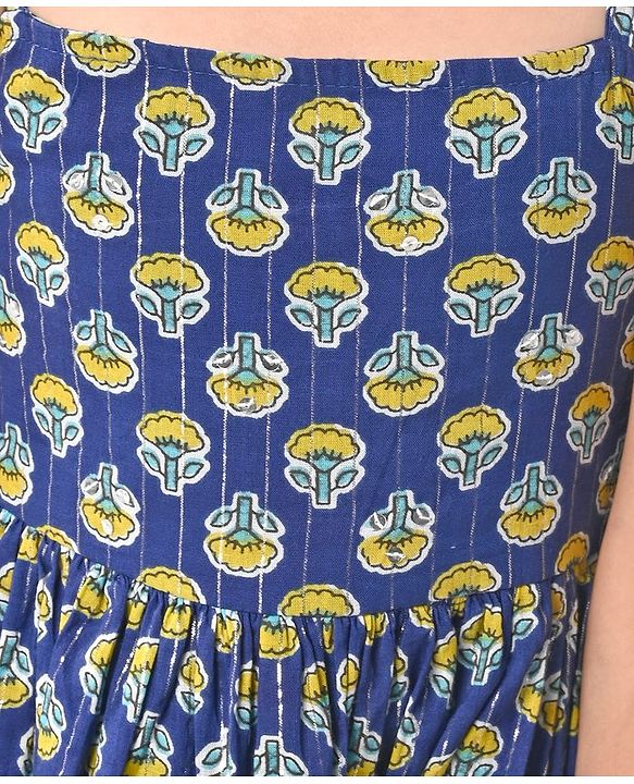 Babyhug 100% Woven Cotton Sleeveless Singlet Ethnic Dress with Floral Print-  Navy Blue