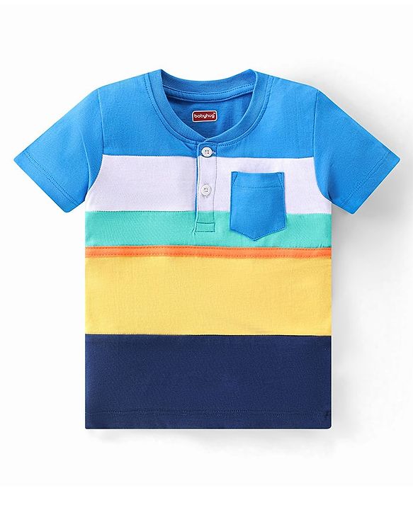 Babyhug Cotton Knit Half Sleeves Striped T-Shirt - Multicolour
