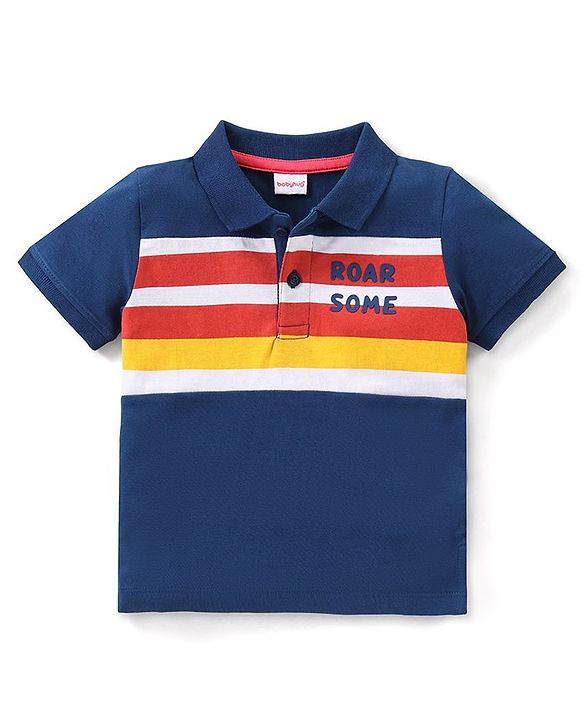 Babyhug Cotton Knit Half Sleeves Polo T-Shirt with Text Print - Multicolour