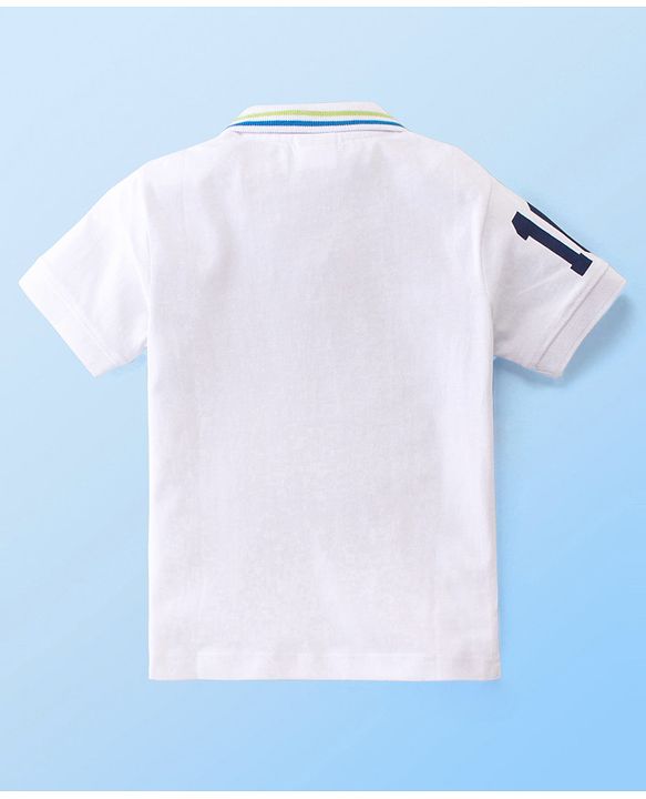 Babyhug Cotton Knit Half Sleeves Striped Polo Tee- White