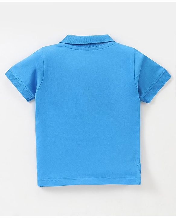 Babyhug Cotton Knit Half Sleeves Polo Striped T-Shirt with Text Print - Multicolour