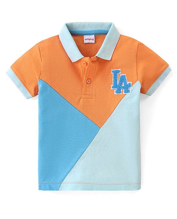 Babyhug Cotton Knit Half Sleeves Striped Polo T-Shirt Color Block - Multicolor