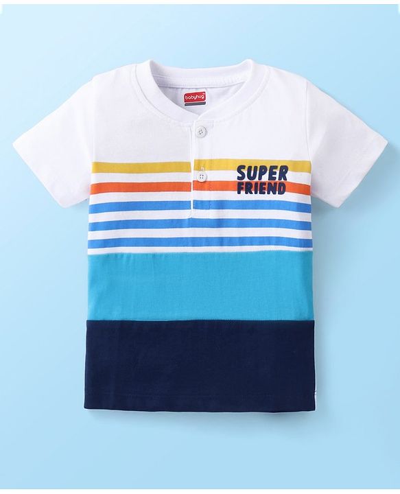 Babyhug Cotton Knit Half Sleeves Striped T-Shirt with Text Embroidery - Multicolour