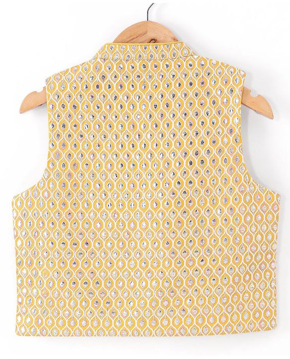 Babyhug Woven Full Sleeves Solid Kurta Pyjama Set With Mirror Embroided Jacket  -Orange