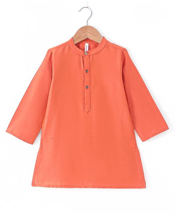 Babyhug Woven Full Sleeves Solid Kurta Pyjama Set With Mirror Embroided Jacket  -Orange