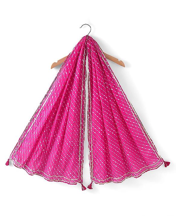Babyhug 100% Cotton Woven Sleeveless Leheriya Printed Choli Lehenga and Dupatta Set -  Fuschia