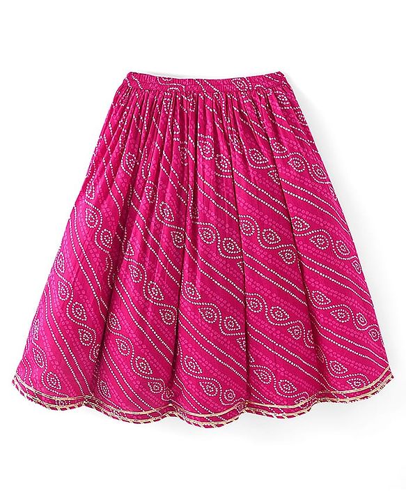 Babyhug 100% Cotton Woven Sleeveless Leheriya Printed Choli Lehenga and Dupatta Set -  Fuschia