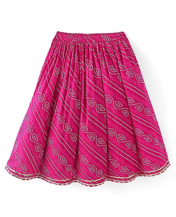Babyhug 100% Cotton Woven Sleeveless Leheriya Printed Choli Lehenga and Dupatta Set -  Fuschia