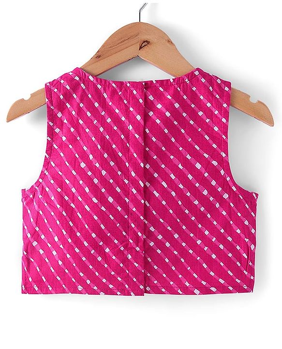 Babyhug 100% Cotton Woven Sleeveless Leheriya Printed Choli Lehenga and Dupatta Set -  Fuschia