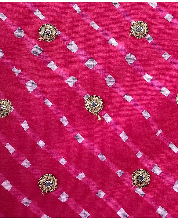 Babyhug 100% Cotton Woven Sleeveless Leheriya Printed Choli Lehenga and Dupatta Set -  Fuschia