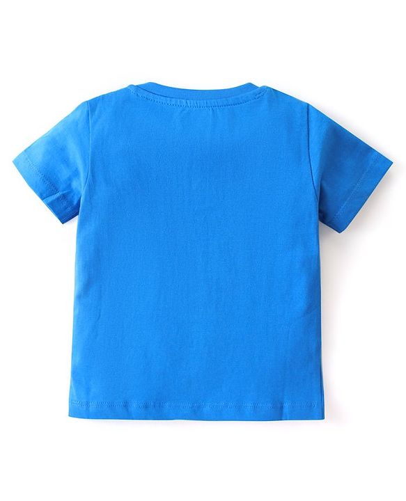 Babyhug 100% Cotton Knit Single Jersey Half Sleeves T-Shirt & Shorts With Text & Animals Print - Blue & Grey