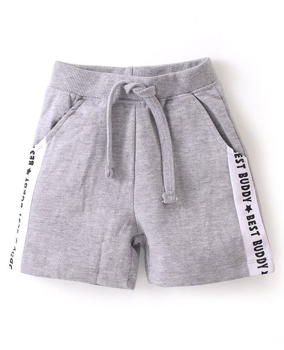 Babyhug 100% Cotton Knit Single Jersey Half Sleeves T-Shirt & Shorts With Text & Animals Print - Blue & Grey