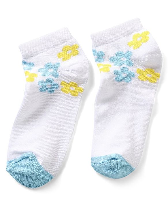 Pine Kids Cotton Spandex Knit Ankle Length Socks with Floral Design Pack Of 3 - Snow White